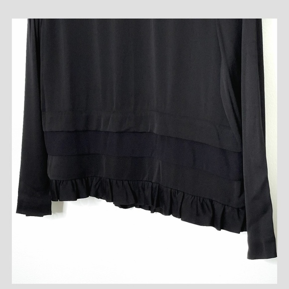 Kate Spade Blouse Long Sleeve Crepe Fabric Top Ruffle Hem Zip Back Black Sz XXS - Picture 6 of 11